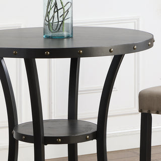 Sunvega 36 Inch Round Espresso Finish Bar Table with Brass Nail Head Trim