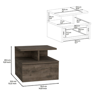 Sunvega Wall Mounted Floating Nightstand with Single Drawer and Two-Tier Shelf