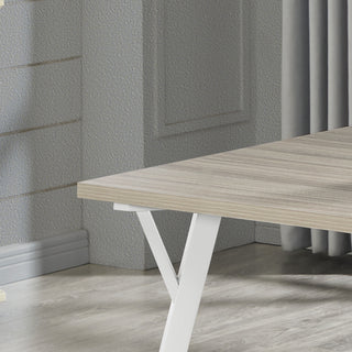 Sunvega White and Natural Wood Rectangular Dining Table with Saber Legs for 6