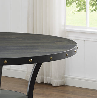 Sunvega Espresso Wood Round Dining Table with Brass Nail-heads and Metal Legs
