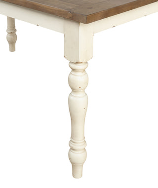 Sunvega Antique White and Distressed Oak Finish Rectangular Wood Dining Table