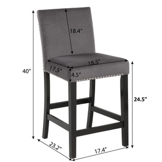 Sunvega Gray Velvet Counter Stools with Nailhead Trim and Floor Protectors Set of 2