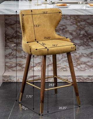 Sunvega Mid-Century Modern Faux Leather Tufted Counter Stool Set with Nailhead Trim