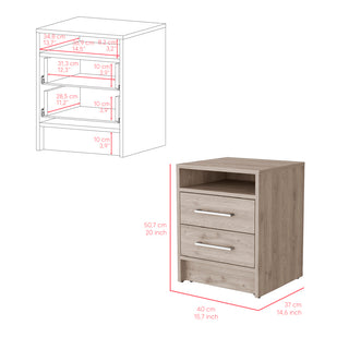 Sunvega Smokey Oak and White Finish Nightstand with Two Drawers and Open Shelf