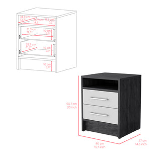 Sunvega Smokey Oak and White Finish Nightstand with Two Drawers and Open Shelf