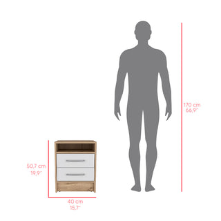 Sunvega Smokey Oak and White Finish Nightstand with Two Drawers and Open Shelf