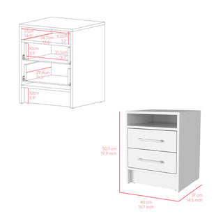 Sunvega Smokey Oak and White Finish Nightstand with Two Drawers and Open Shelf