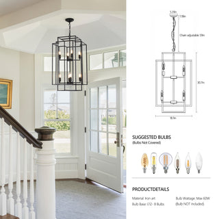 Sunvega 18 Inch Modern 8-Light Black Gold Geometric Pendant Chandelier with Adjustable Hanging