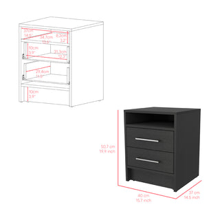 Sunvega Smokey Oak and White Finish Nightstand with Two Drawers and Open Shelf