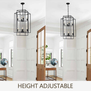 Sunvega 18 Inch Modern 8-Light Black Gold Geometric Pendant Chandelier with Adjustable Hanging