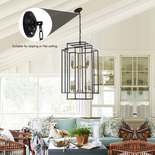 Sunvega 18 Inch Modern 8-Light Black Gold Geometric Pendant Chandelier with Adjustable Hanging