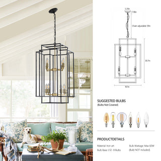 Sunvega 18 Inch Modern 8-Light Black Gold Geometric Pendant Chandelier with Adjustable Hanging