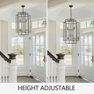 Sunvega 18 Inch Modern 8-Light Black Gold Geometric Pendant Chandelier with Adjustable Hanging