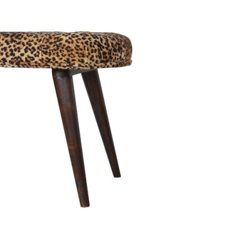 Sunvega Solid Wood Leopard Print Deep Button Upholstered Bench in Brown