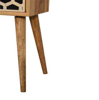 Sunvega Solid Wood Mini Bedside Table with Bone Inlay Drawer and Nordic Legs
