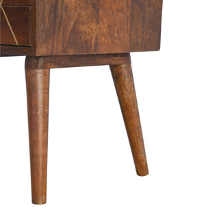 Sunvega Gold and Brown Geo Brass Inlay Bedside Table with Nordic Legs and 2 Drawers