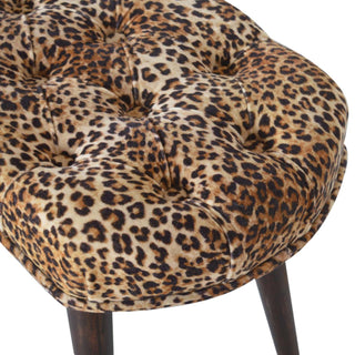 Sunvega Solid Wood Leopard Print Deep Button Upholstered Bench in Brown