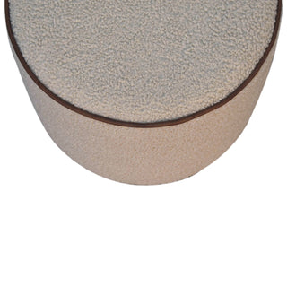 Sunvega Upholstered Beige Large Round Footstool with Timeless Elegance and Clean Lines