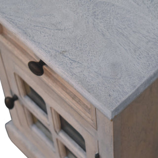 Sunvega Glazed Stone Bedside Table with Drawer and Storage in Acid Wash White