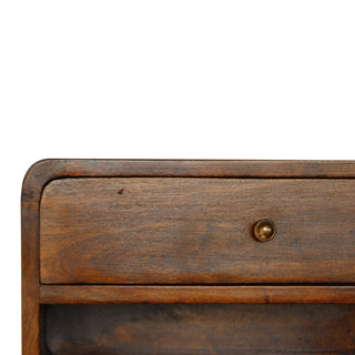 Sunvega Solid Wood Curve Floating Bedside Table with Drawer and Open Shelf