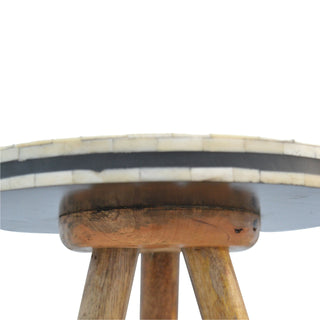 Sunvega Solid Mango Wood Tripod Stool with Black and White Bone Inlay Top
