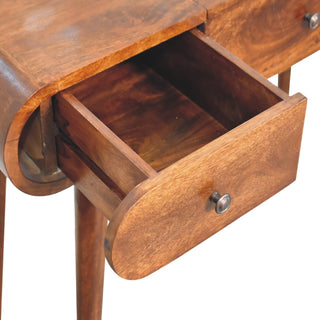 Sunvega Nordic Brown Chestnut Mirror Dressing Table with 2 Drawers and Storage Compartments