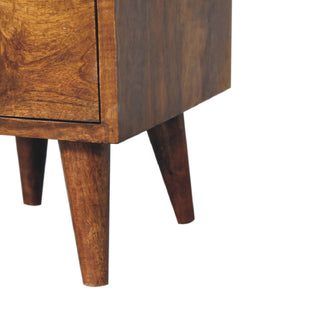 Sunvega Solid Mango Wood Mini Classic Oak-ish Nightstand with Two Drawers and Open Slot