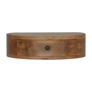 Sunvega Solid Wood Wall-Mounted Rounded Nightstand with One Drawer in Oak-ish Light Brown