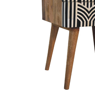 Sunvega Timeless Elegance Black and White Bone Inlay Bedside Table with Drawers