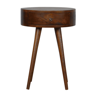 Sunvega Nordic Chestnut Circular Nightstand with 1-Drawer and Clean Lines