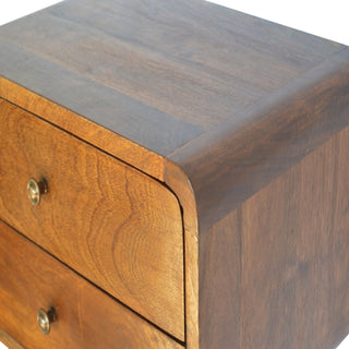 Sunvega Floating Curved Chestnut Bedside Table with Timeless Elegance and Clean Lines