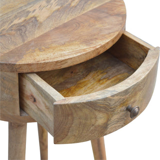 Sunvega Oak Circular Shaped Bedside Table with One Drawer for Home Decor