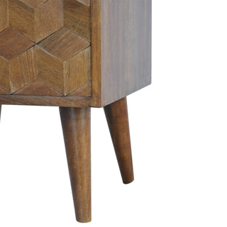 Sunvega Chestnut Cube Carved Nightstand with Nordic Legs and 2 Drawers