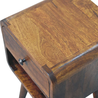 Sunvega Solid Wood Mini Chestnut Curve Lower Bedside with 1 Drawer and Open Slot