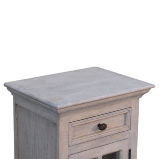 Sunvega Glazed Stone Bedside Table with Drawer and Storage in Acid Wash White