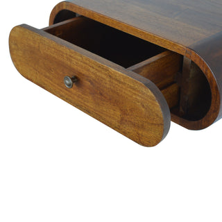 Sunvega Wall-Mounted Round Chestnut Bedside Table with 1 Drawer for Home