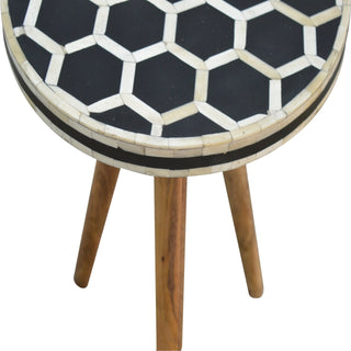 Sunvega Solid Mango Wood Tripod Stool with Black and White Bone Inlay Top