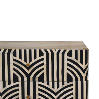Sunvega Timeless Elegance Black and White Bone Inlay Bedside Table with Drawers