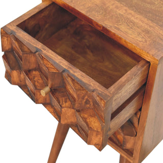 Sunvega Solid Wood Mini Cube Nightstand with 2 Drawers in Chestnut Brown