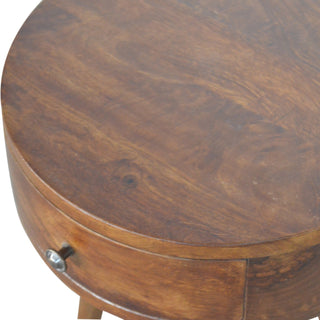 Sunvega Nordic Chestnut Circular Nightstand with 1-Drawer and Clean Lines