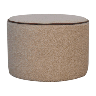 Sunvega Upholstered Beige Large Round Footstool with Timeless Elegance and Clean Lines