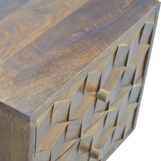 Sunvega Chestnut Cube Carved Nightstand with Nordic Legs and 2 Drawers
