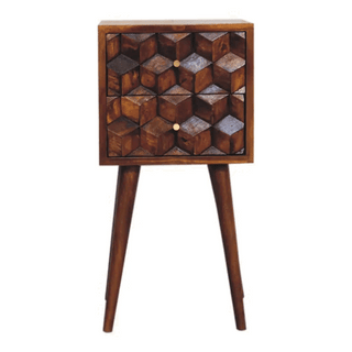 Sunvega Solid Wood Mini Cube Nightstand with 2 Drawers in Chestnut Brown