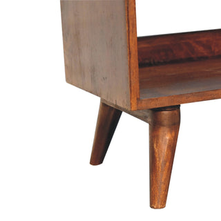 Sunvega Solid Mango Wood Chestnut Finish Bench with Brown Leather Seat Pad