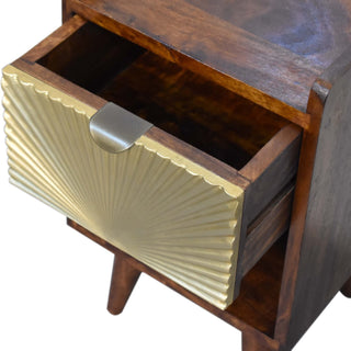 Sunvega Chestnut Finish Nordic Style Legs Brass Plated Drawer Nightstand
