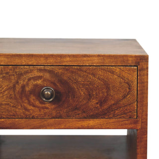 Sunvega Solid Mango Wood Mini Classic Oak-ish Nightstand with Two Drawers and Open Slot