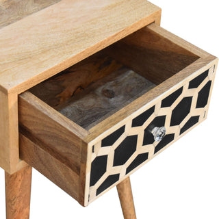 Sunvega Solid Wood Mini Bedside Table with Bone Inlay Drawer and Nordic Legs
