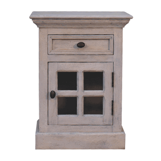 Sunvega Glazed Stone Bedside Table with Drawer and Storage in Acid Wash White