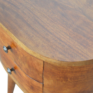 Sunvega Functional and Stylish Brown Chestnut Rounded Bedside Table with 2-Drawers