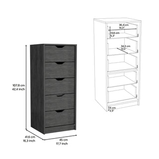 Sunvega Slim Smokey Oak 5-Drawer Narrow Dresser for Bedroom Storage